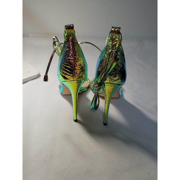Lulus Women's Ledah Hologram Snake Open Toe Lace Up Style Stiletto Heels Size 7 - Picture 6 of 10